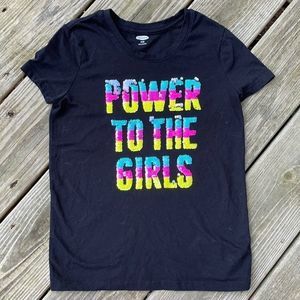 3 ❤️ for $30 NWOT Old Navy Power To The Girls flip sequin black t shirt Med 8